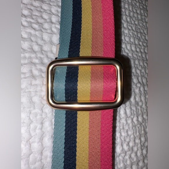Coach Rainbow Stripe Canvas Webbing Purse Strap Chalk Leather Trim Gold Hardware - Picture 4 of 14